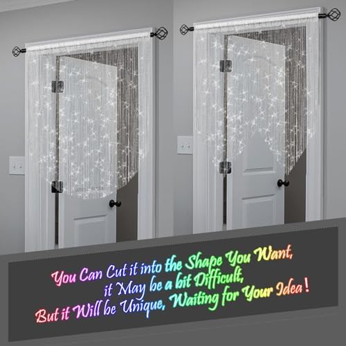 4 Piece White Beaded Curtain with Tassel Hanging Room Divider Decor Panel for Doors and Windows