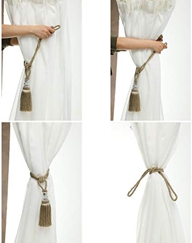 Fenghuangwu Golden Tassel Curtain Tiebacks 2 Pack Elegant Home Decor Holdbacks