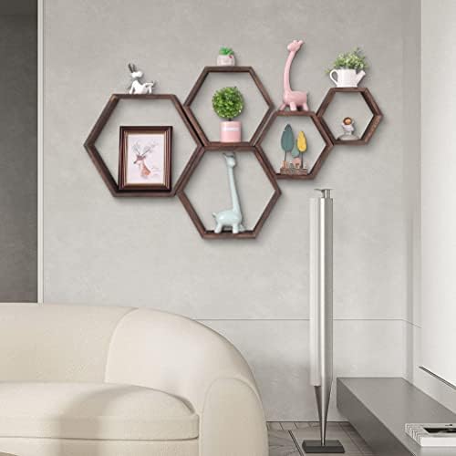 WONFUlity Hexagon Floating Shelves Driftwood Wood