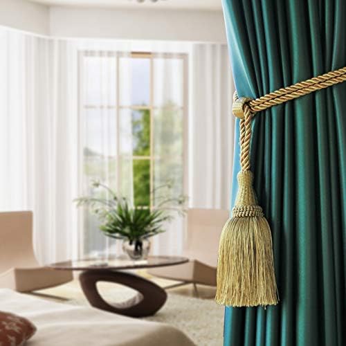 Fenghuangwu Gold Curtain Tiebacks with Tassel 2 Pack