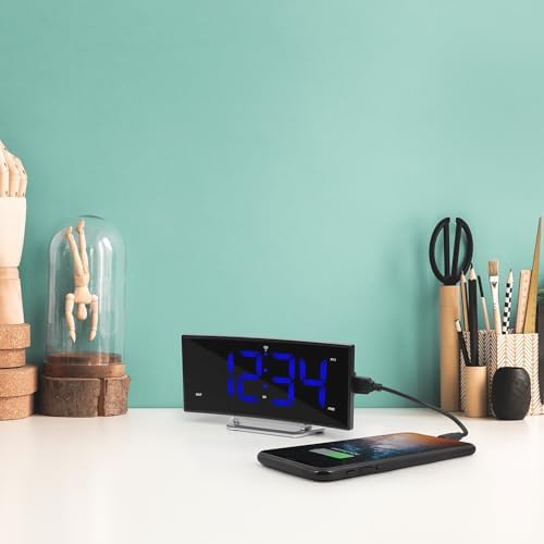 La Crosse Technology Curved Blue LED Atomic Dual Alarm Clock with 4 Time Zones