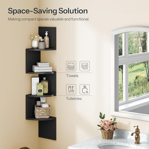 HOOBRO 4-Tier Floating Corner Shelves Set of 2 Black