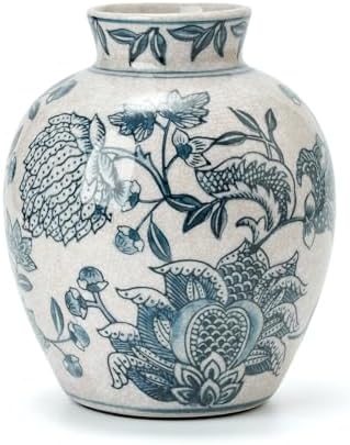 SIDUCAL Ceramic Chinoiserie Vase 63 Inch Blue White Vintage
