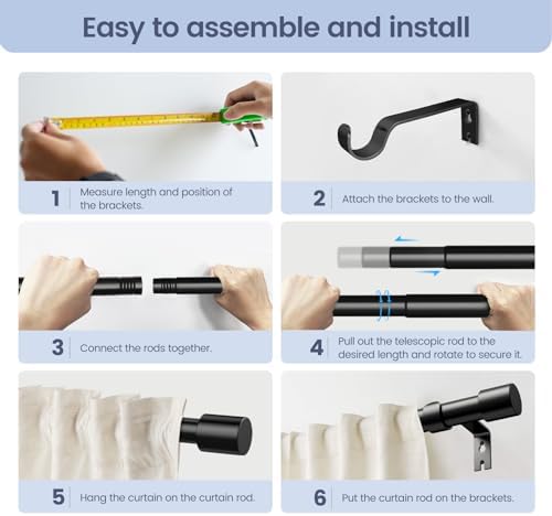 Adjustable Black Curtain Rod 32-60 Inches Heavy Duty