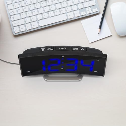 La Crosse Technology Curved Blue LED Atomic Dual Alarm Clock with 4 Time Zones