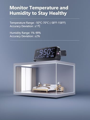 Projection Alarm Clock with Rotatable Projector and Smart Features for Bedroom