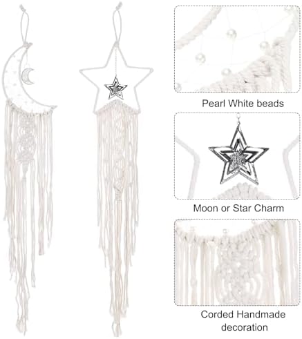 Uxcell 2 Pcs Star Moon Dreamcatcher Handmade Wall Hanging
