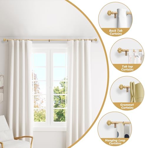 Gold Curtain Rods for Windows 48-84 Inches Adjustable Heavy Duty with Lantern Ball Finials