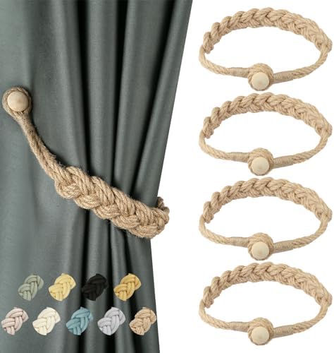 BEL AVENIR Magnetic Jute Curtain Tiebacks 4 Pack