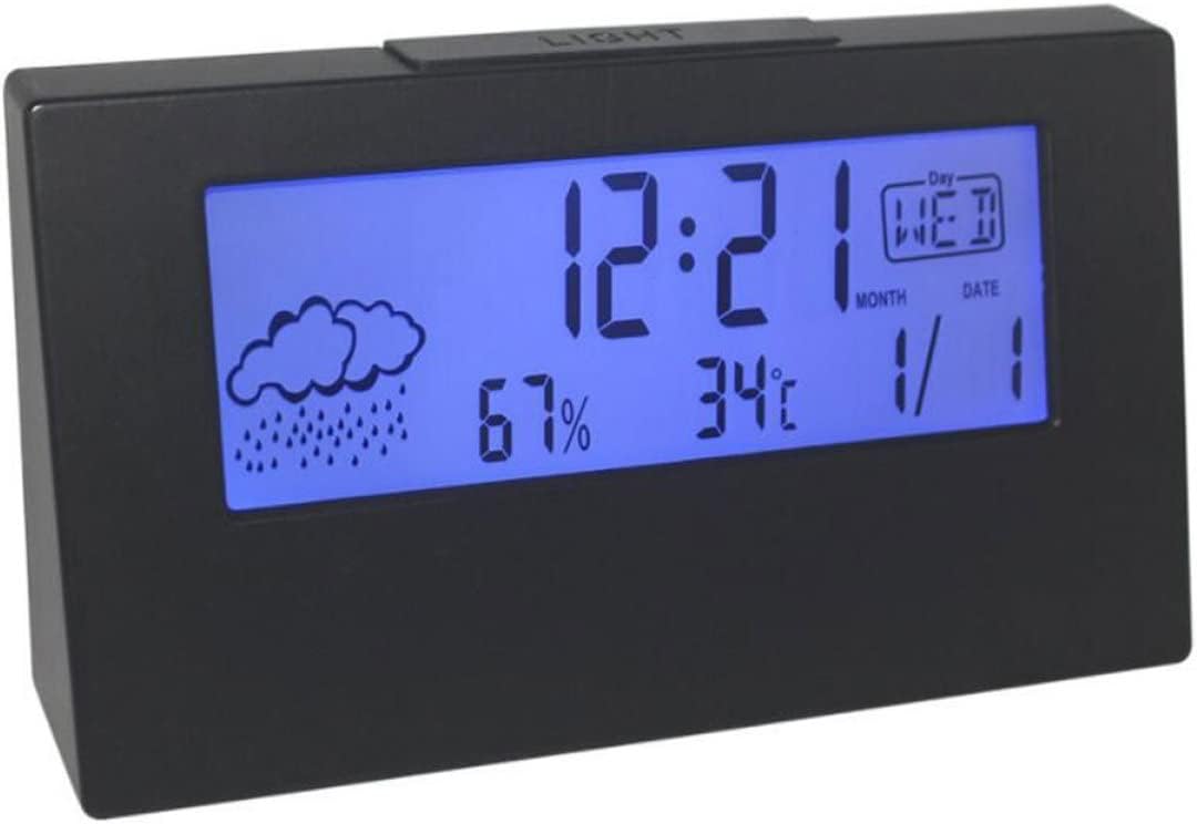 VOSAREA LCD Weather Display Alarm Clock with Humidity Black