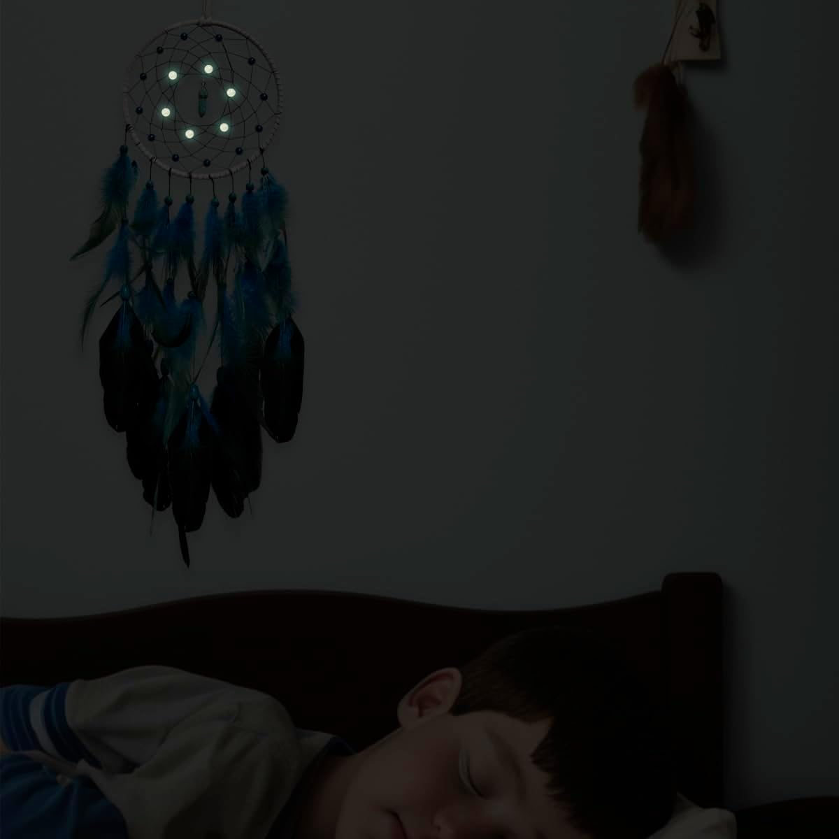 Blue Dream Catchers Luminous Dream Catcher for Kids Bedroom Wall Hanging Handmade Nature Decor