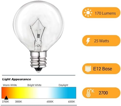 25 Watt Wax Warmer Bulbs 6-Pack Dimmable G40 Bulbs for Scentsy Warmers