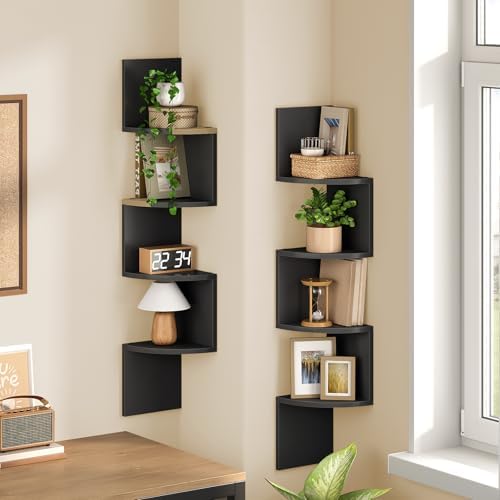 HOOBRO 4-Tier Floating Corner Shelves Set of 2 Black