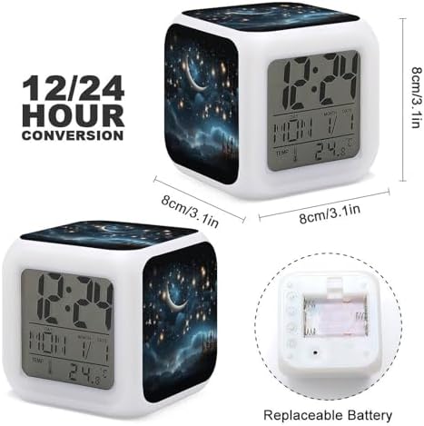 Nightsky Hanging Moon Stars Alarm Clock with Night Light
