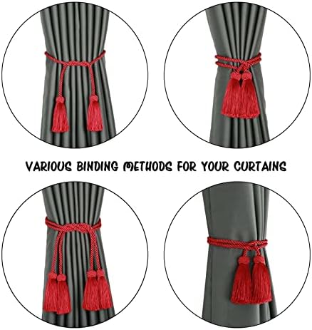 BEL AVENIR 6 Pack Decorative Curtain Tiebacks with Tassel Red