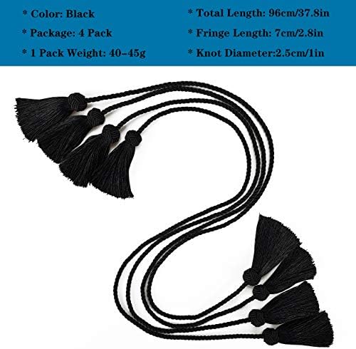 Elegant Black Rope Curtain Tiebacks with Tassels 4 Pack