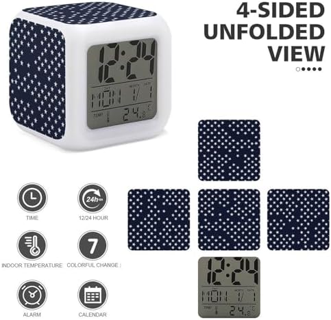 USA Star Color Changing LED Alarm Clock with Time Date Temperature