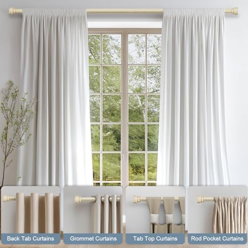 2 Pack White Oak Wood Grain Curtain Rods 1 Inch Diameter Adjustable Heavy Duty Boho Decorative for Windows