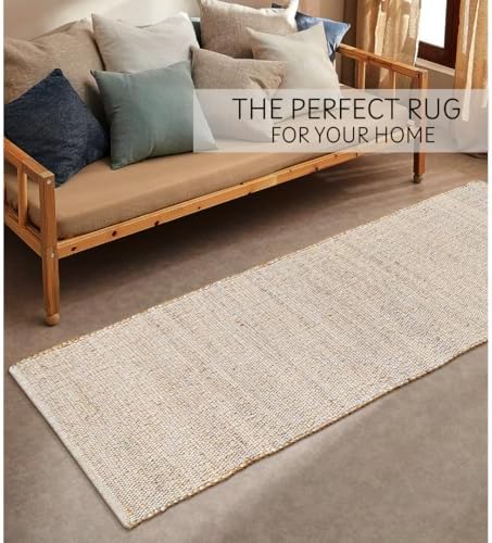Savi Home Jute Cotton Handwoven Runner Rug 2x6 Natural Fiber Rustic Farmhouse Design
