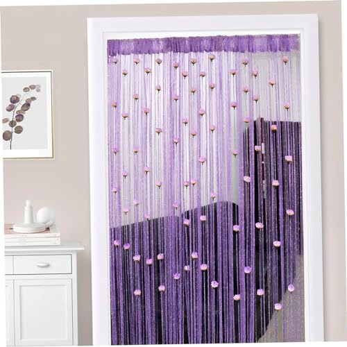 Beaded Door Curtain with Rose Rod Pocket Thread Fringe Decor