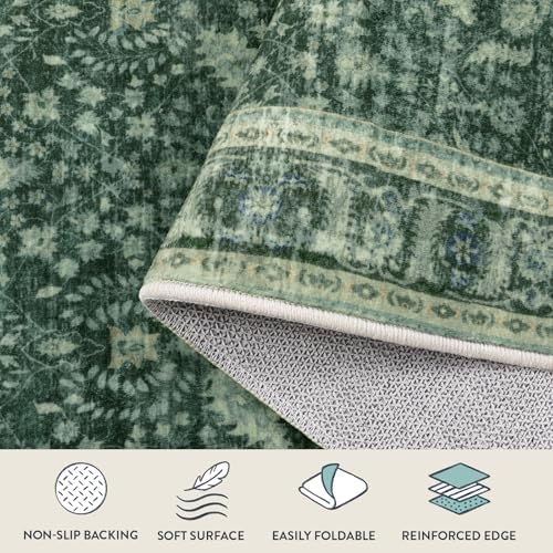 Lahome Vintage Green Washable Kitchen Runner Rug 2x6ft