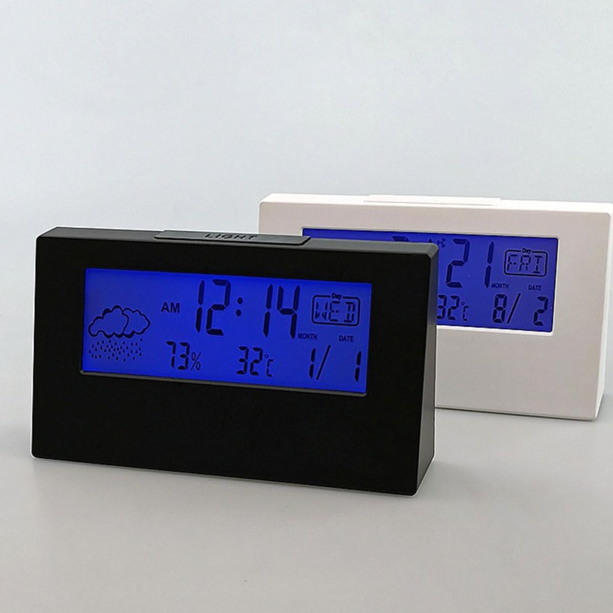 VOSAREA LCD Weather Display Alarm Clock with Humidity Black