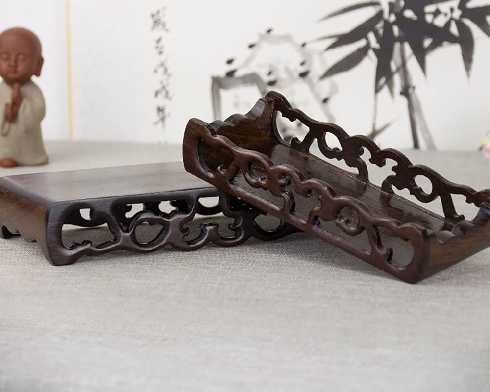 GOLDYWENDY Black Catalpa Wood Rectangular Book Scroll Base Flower Pot Vase Buddha Statue Display Stand Pedestal