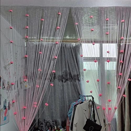 Pink Rose String Curtain for Doors and Windows
