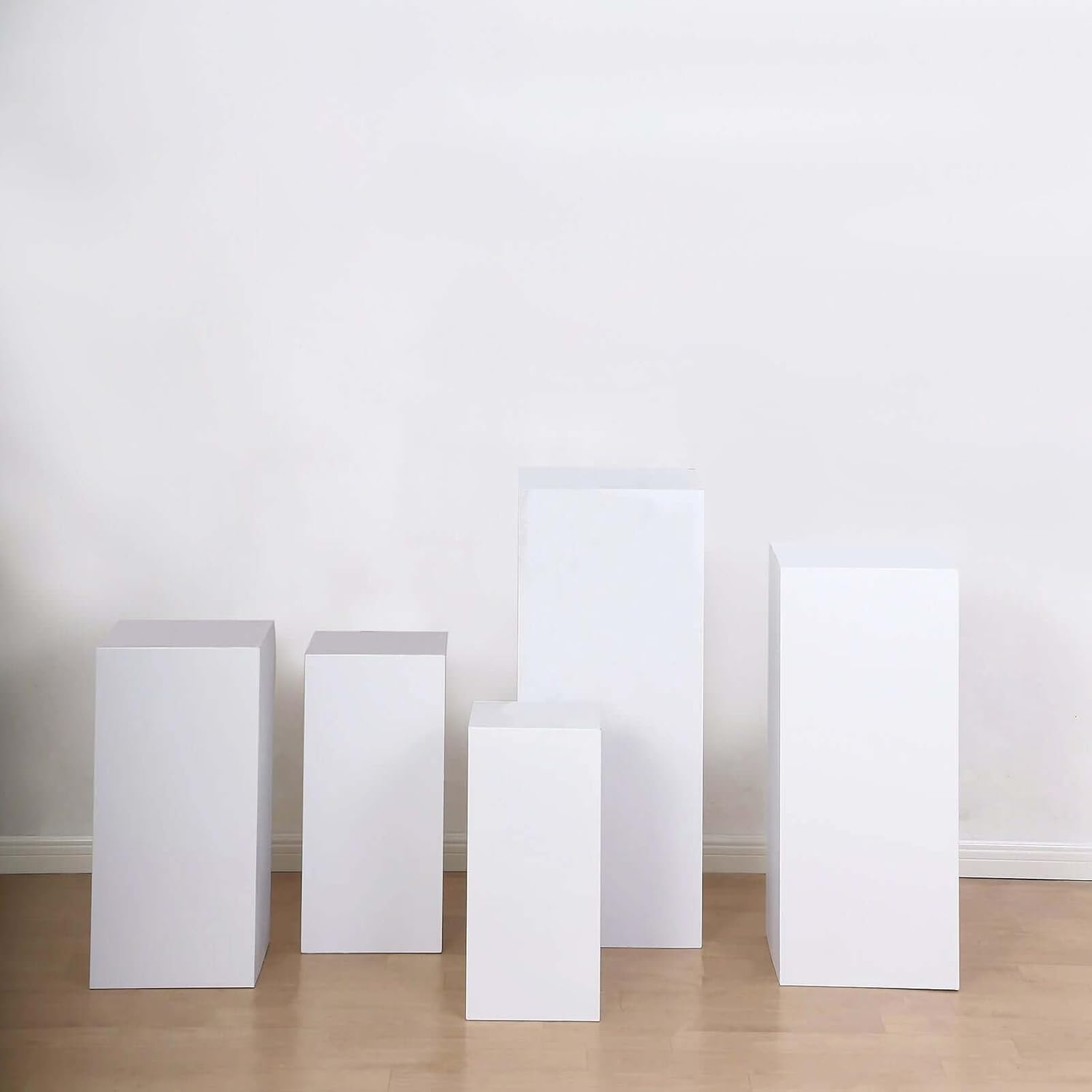 Set of 5 White Metal Rectangular Display Pedestals