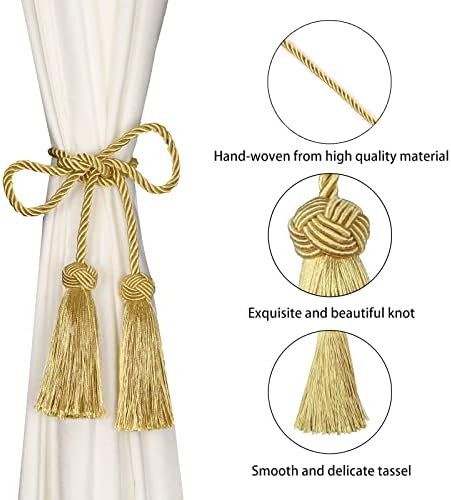 BEL AVENIR 4 Pack Gold Curtain Tiebacks with Tassels