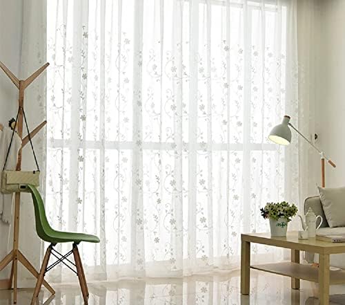 Iuokuby Gorgeous Design Semi Sheer Curtains with Small White Flowers Rod Pocket Top 2 Panels