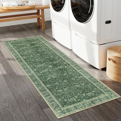 Lahome Vintage Green Washable Kitchen Runner Rug 2x6ft