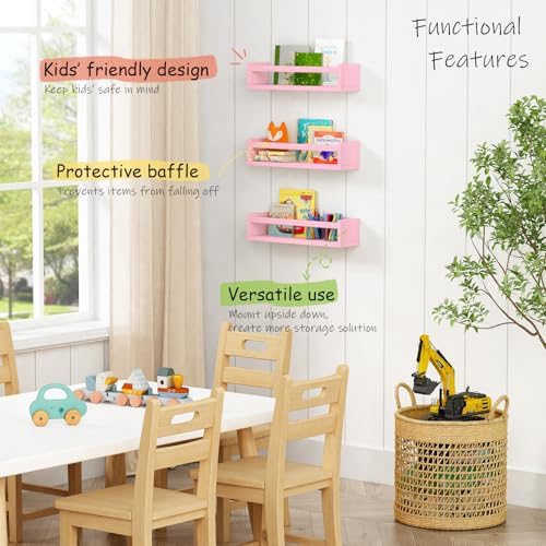 Pink Floating Shelves Set of 3 for Nursery and Kids Room
