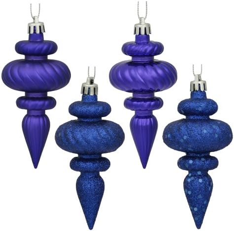 Vickerman 4 Inch 4-Finish Finial Ornament 8 Pack