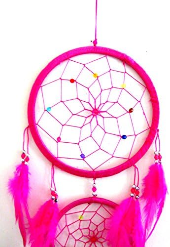 OMA Pink Dream Catcher with Feathers and Beads LARGE 33 x 7