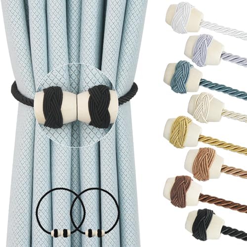 Hangtty Magnetic Curtain Tiebacks 2Pack Black