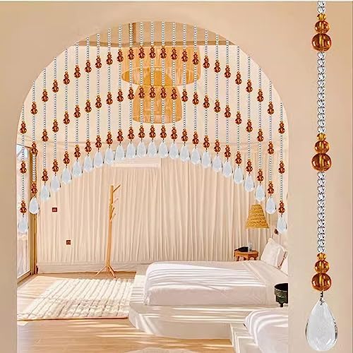 EMYJAY Door Beaded Curtain with Crystal Glass Beads 45 Inch Arched Curtain for Entryways and Windows Rojo Color