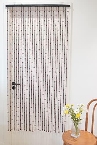 36 Inch x 72 Inch Hippie Boho Wooden Door Beaded Curtain Decor Set