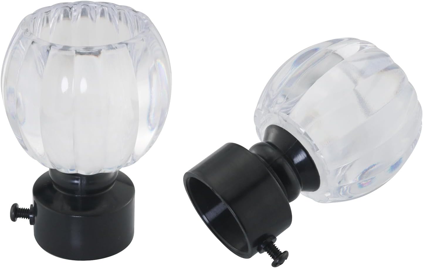 2PCS Clear Crystal Curtain Rod Ends with Adjustable Screws