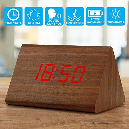 OCT17 Brown LED Alarm Digital Desk Clock with Brightness Control