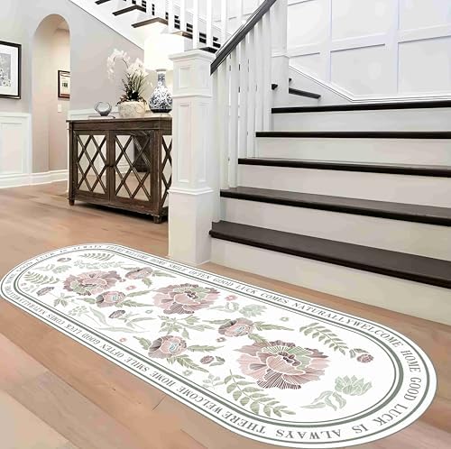 Oval Aisle Area Rug 2x7ft Vintage Floral Pattern Carpet for Home Living Room