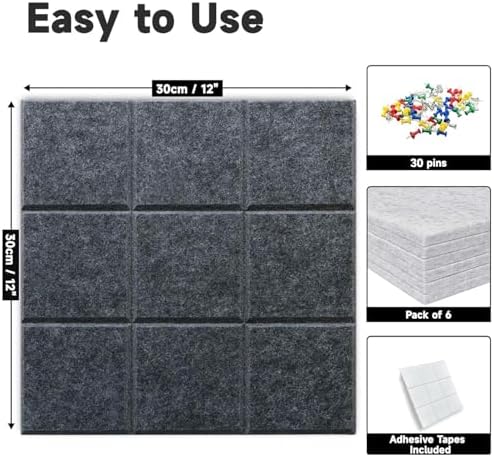 Yunihome Decorative Felt Bulletin Board Wall Tiles 6 Pack