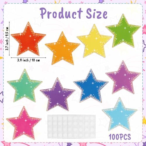 Glitter Star Cutouts 100Pcs Assorted Color DIY Decorations