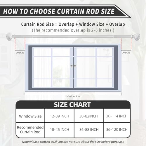 Silver Curtain Rod 48-84 Inches Heavy Duty Adjustable with Marble Finials