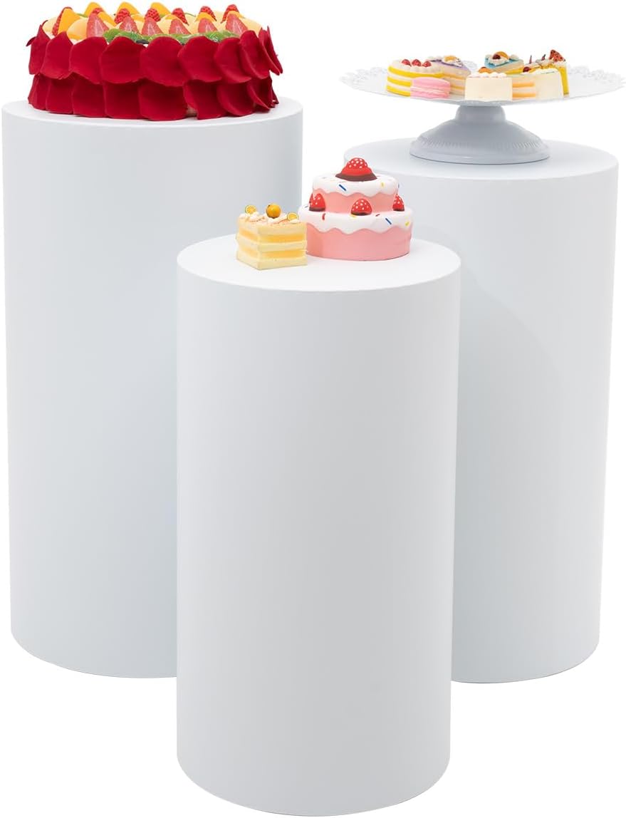 3pcs White Acrylic Cylinder Pedestal Stands for Events