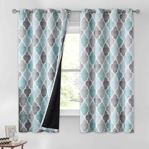 Beauoop Blackout Curtains 50x63 2 Panels Aqua Grey