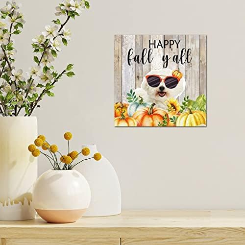 Thanksgiving Hello Fall Decorative Wood Sign 8x8in