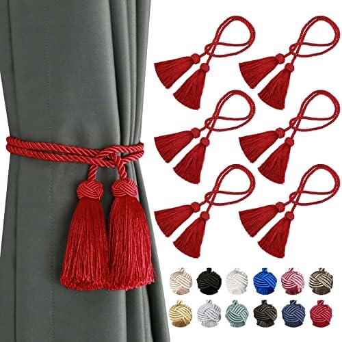 BEL AVENIR 6 Pack Decorative Curtain Tiebacks with Tassel Red