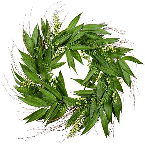 Vickerman 24 Artificial Green Willow Wreath for Front Door Decor