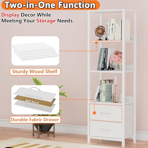 Furnulem 4-Tier Corner Bookshelf with Drawers